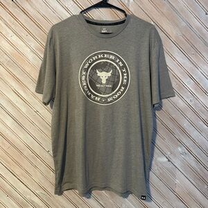 Under Armour The Rock Gray Crew Neck Graphic Tee T Shirt Hardest Worker
